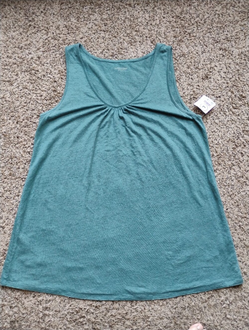 NWOT Eileen Fisher 100% Linen Pleated Scoop Neck Tank Top Tunic Blouse Green L